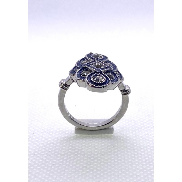 Size 7 Imitation Silver Blue Sapphire Cubic Zirconia CZ Cluster Ring - Picture 7 of 10